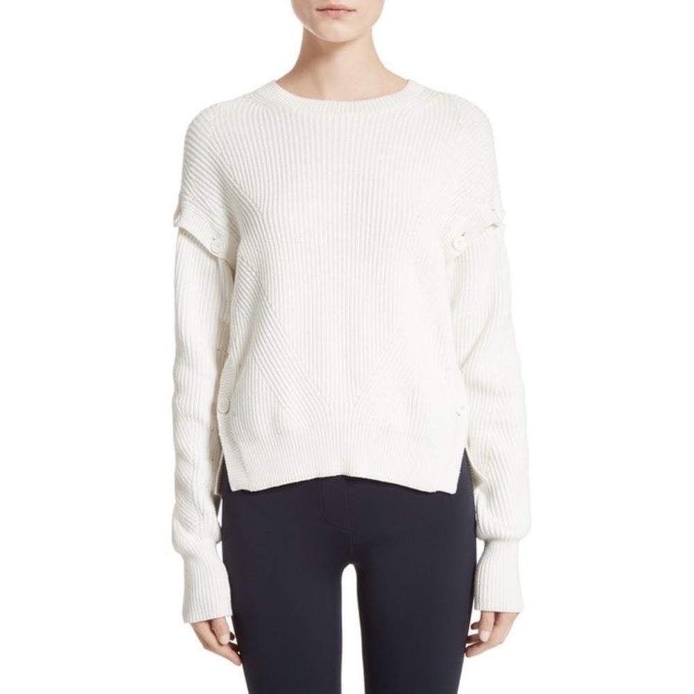 Helmut Lang | White Cotton Button Detail Sweater Size S